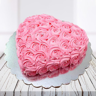 Pink Flowers Heart Shaped Cake Home Delivery | Indiagift