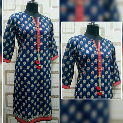 Send Ethnic Printed Blue Cotton Kurti Online in India at Indiagift.in