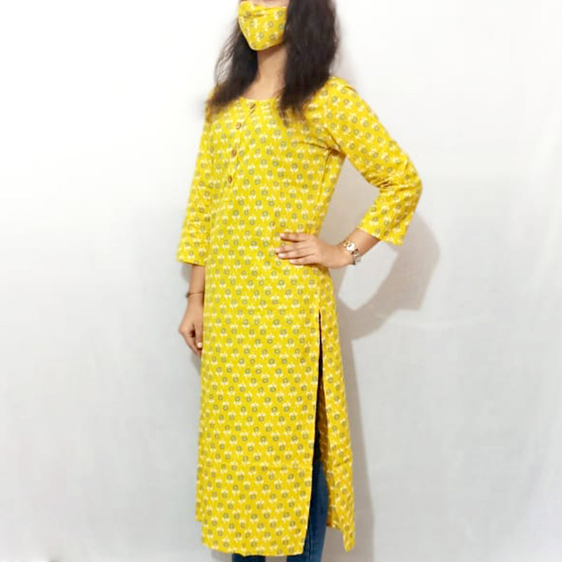 Send Yellow Printed Cotton Kurti Online in India at Indiagift.in